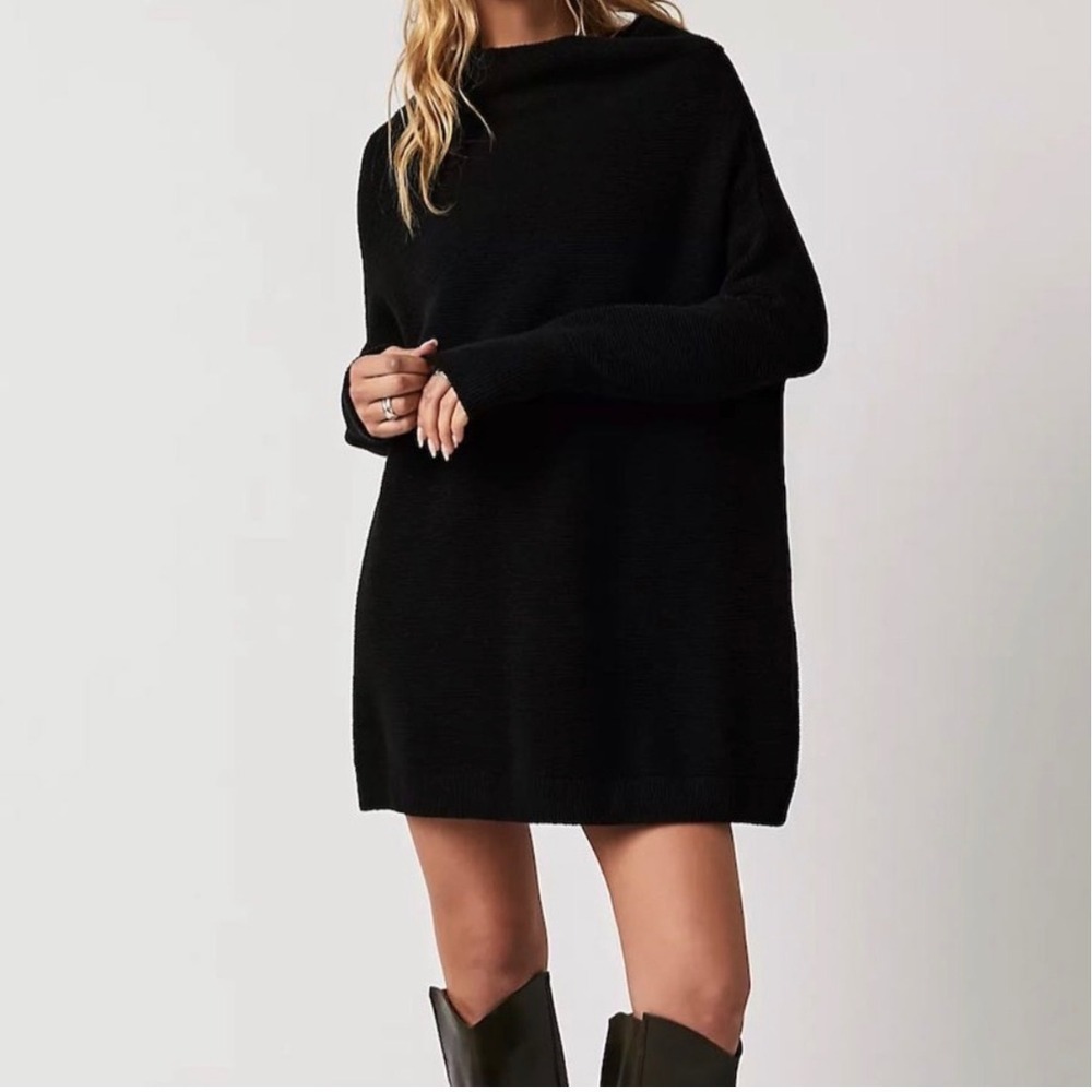 Free People Ottoman Slouchy Tunic Sweater Top Black OB432957 Mock Neck Lare